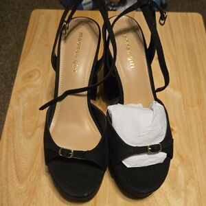 Madden Girl Black Suede Open-Toe Ankle-Strap Block Heels